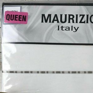 MAURIZIO Italy Embroidered Trim QUEEN SIZE Sheet Set, White (ALL COTTON)
